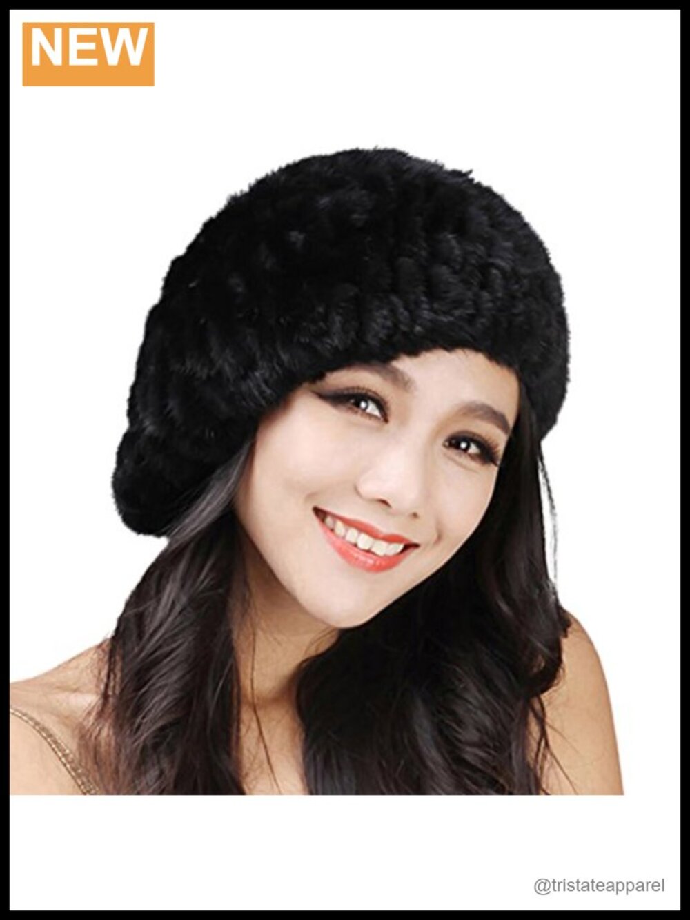 Real Mink Fur Beret French Style Winter Warm Hat Knitted